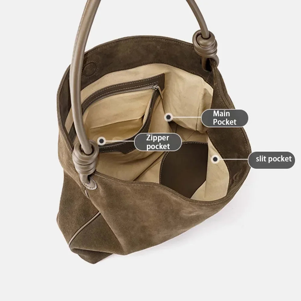 MS Autumn New Trend Leather Woman Handbag/ Luxury Thick Suede Leather Underarm Shoulder Casual Tote/ Lady Soft Bucket