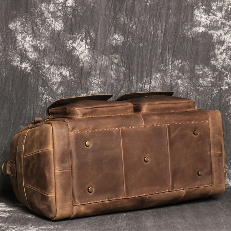 Retro Brown Men's Hand Luggage Bag Crazy Horse Leather/ Large Capacity Travel Bag /Business Weekend/ One Shoulder Messenger Bag