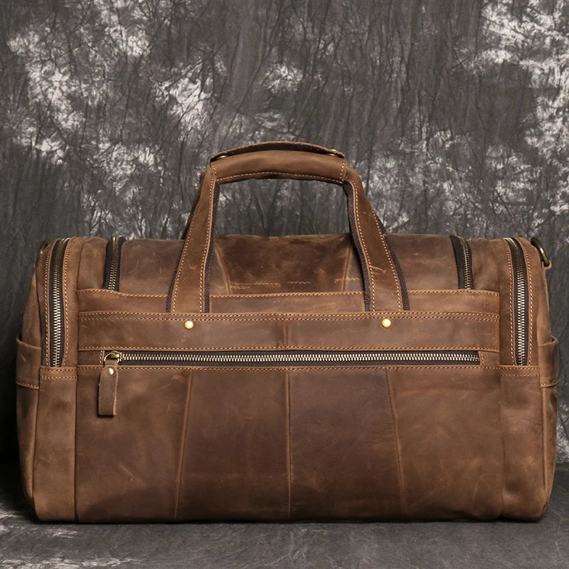 Retro Brown Men's Hand Luggage Bag Crazy Horse Leather/ Large Capacity Travel Bag /Business Weekend/ One Shoulder Messenger Bag