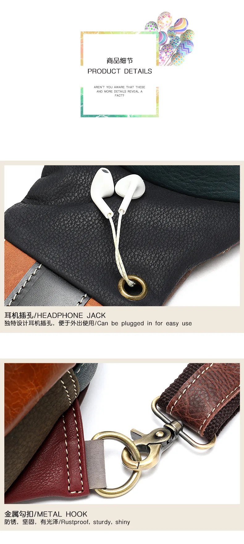 MAHEU Unique Design Woman Chest Bag Single Shoulder Bag Party Bags  Genuine Leather Crossbody Pack Sling Bag With Earphone Hole