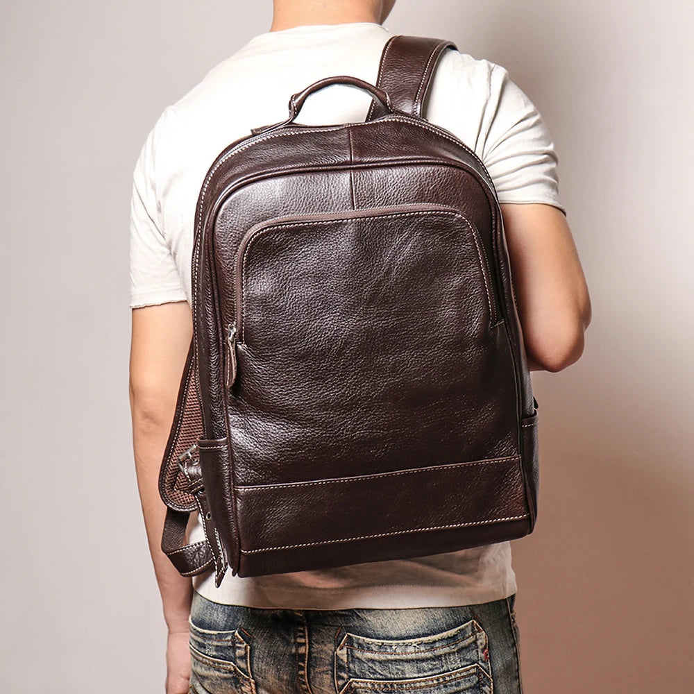 Leather Backpack   Schoolbag Computer Bag Travel Laptop Backpack