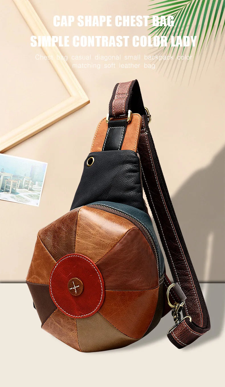 MAHEU Unique Design Woman Chest Bag Single Shoulder Bag Party Bags  Genuine Leather Crossbody Pack Sling Bag With Earphone Hole