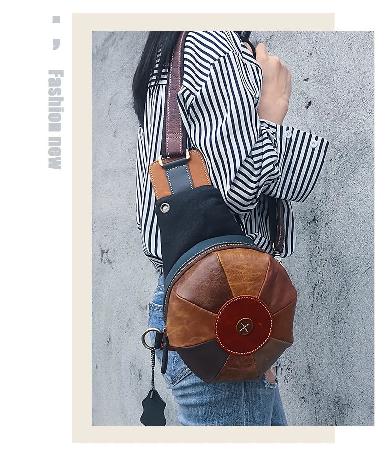 MAHEU Unique Design Woman Chest Bag Single Shoulder Bag Party Bags  Genuine Leather Crossbody Pack Sling Bag With Earphone Hole