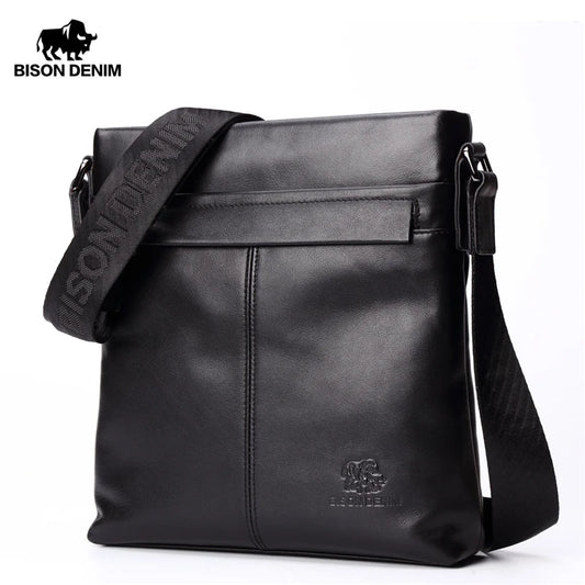 BISON DENIM Soft  Leather Men Shoulder Bag  Crossbody Bag  Casual Work Bag